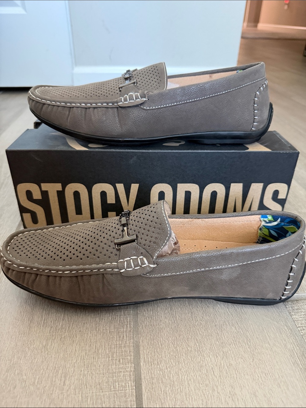 Stacy Adams Gray Perforated Slip-On Loafers with Metal Bit